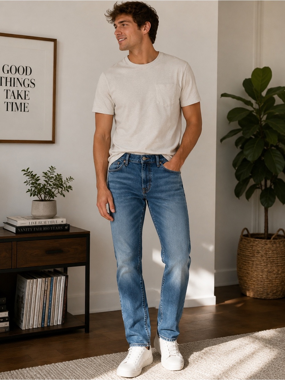 American Eagle AirFlex+ Slim Straight Jeans Mens 33x30 Medium Wash Stretch Denim